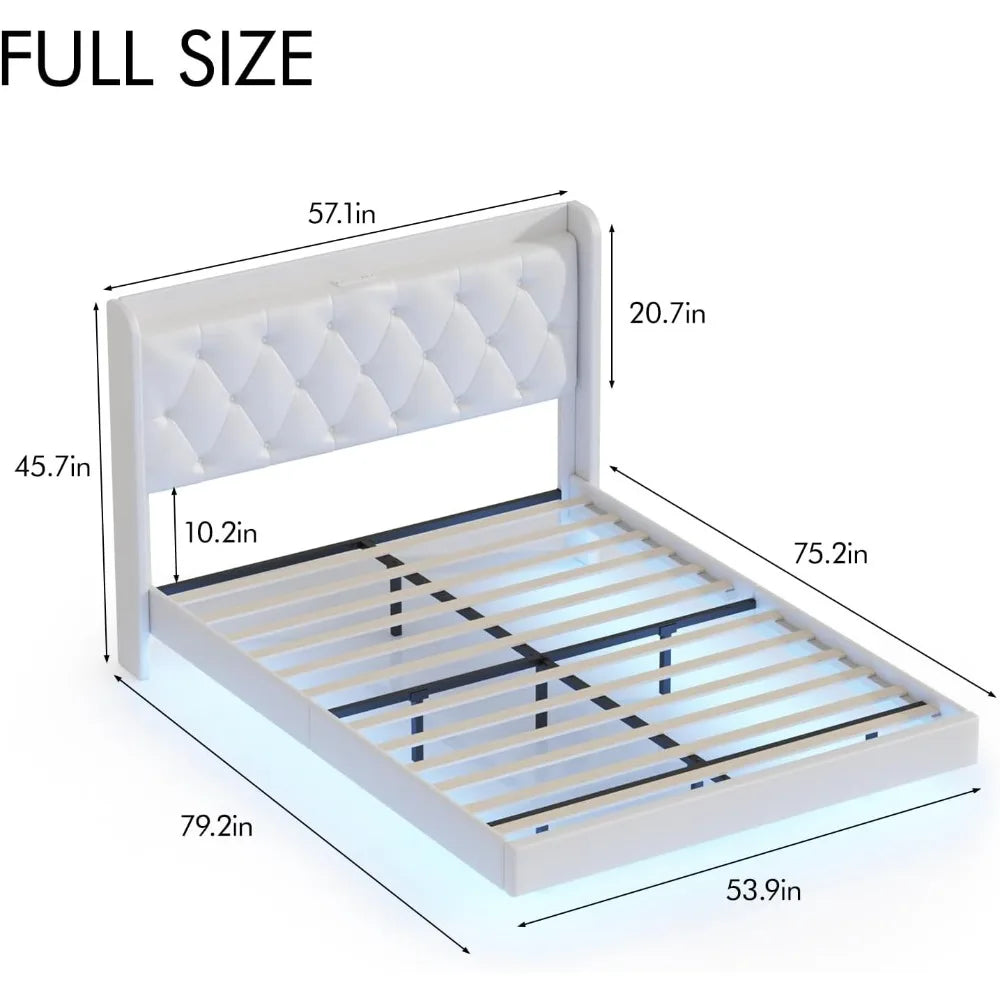 Full Size Floating Bed Frame With LED Lights