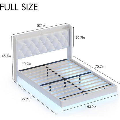 Full Size Floating Bed Frame With LED Lights