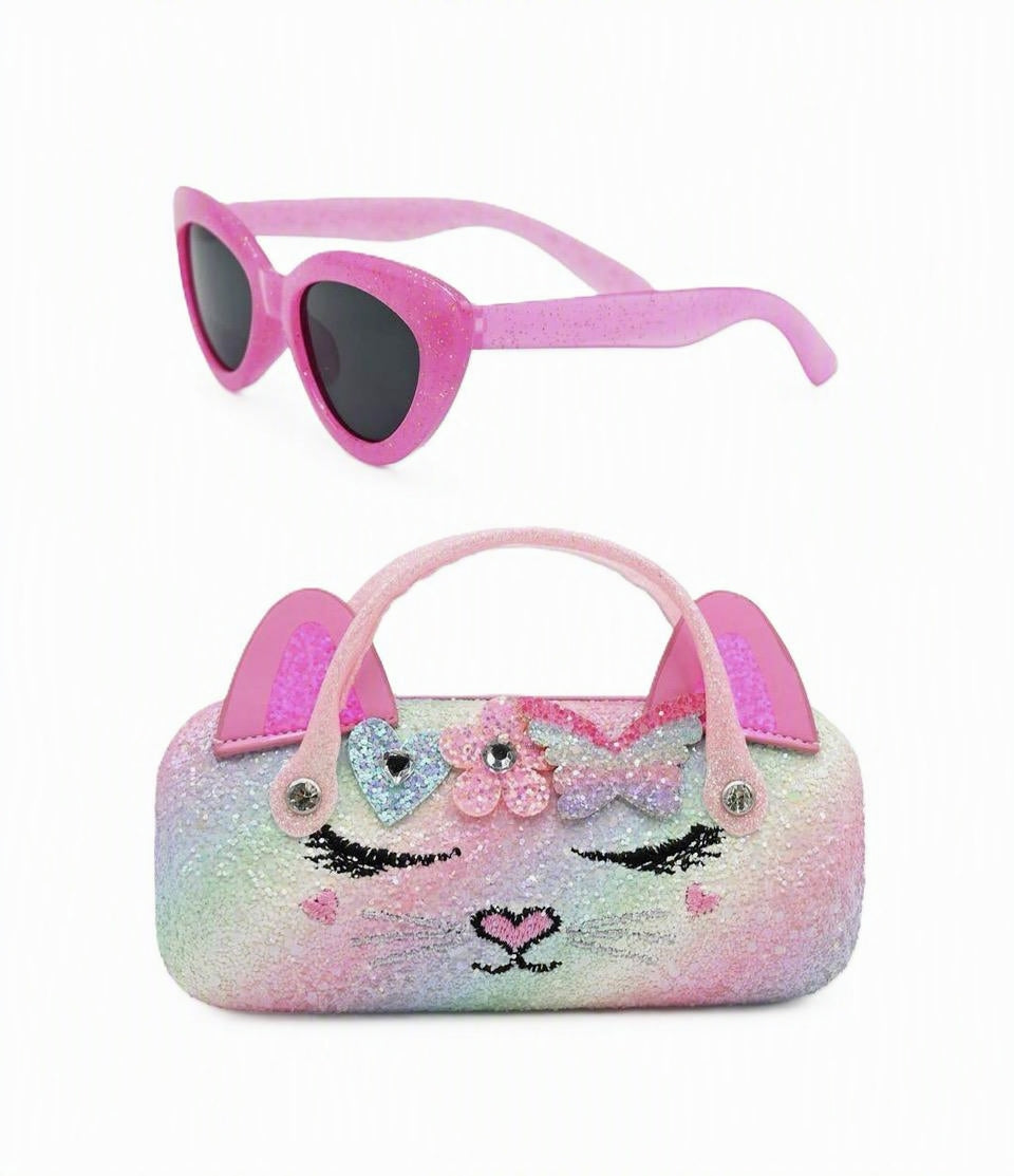Girls Glitter Pink Cat Sunglasses